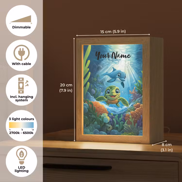 Schildpad - Dolfijn - Oceaan Light Box met kabel (Kinderlampje) klein -USP_EN