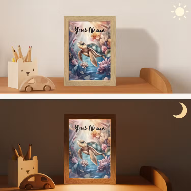 Schildpad - Bloemen - Onderwater Light Box met kabel (Kinderlampje) klein -sfeer3_kind
