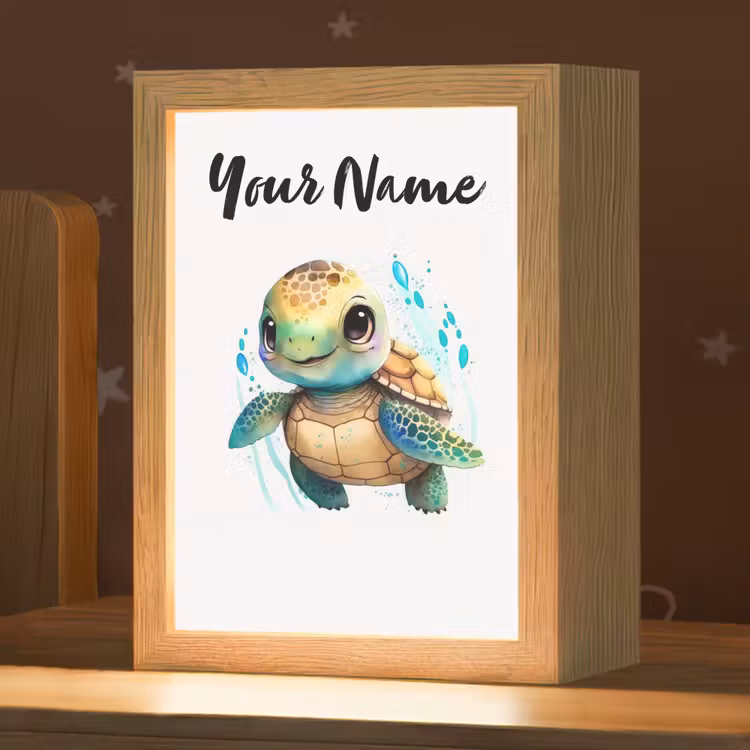 Schildpad - Waterverf - Kleuren - Dieren - Meisjes - Jongens Light Box met kabel (Kinderlampje) klein -zzz_3d_website