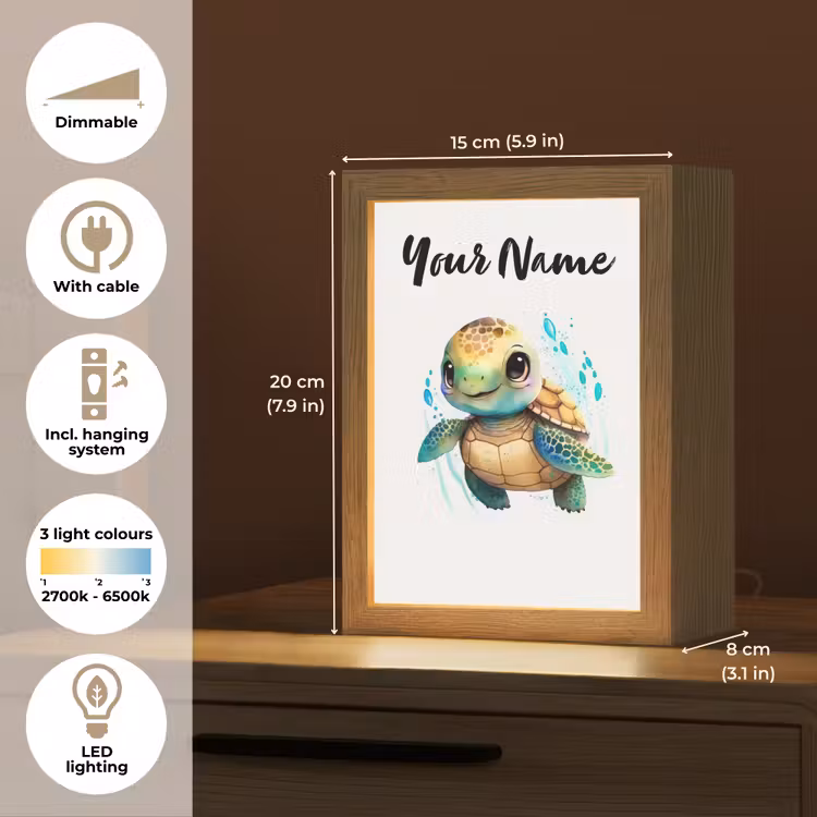 Schildpad - Waterverf - Kleuren - Dieren - Meisjes - Jongens Light Box met kabel (Kinderlampje) klein -USP_EN