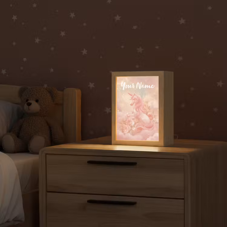 Eenhoorn - Wolken - Roze Light Box met kabel (Kinderlampje) klein -sfeer1_kind