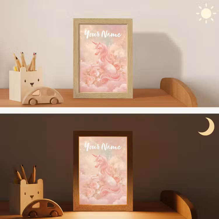 Eenhoorn - Wolken - Roze Light Box met kabel (Kinderlampje) klein -sfeer3_kind