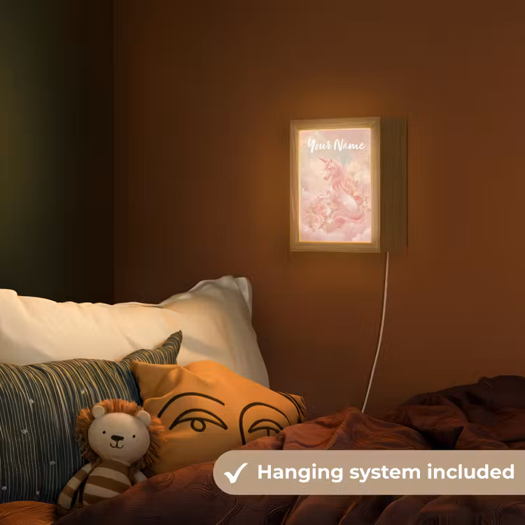 Eenhoorn - Wolken - Roze Light Box met kabel (Kinderlampje) klein -sfeer5_kind_EN