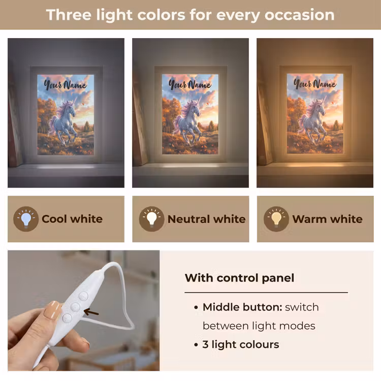 Eenhoorn - Sprookjes dier - Natuur - Meisjes Light Box met kabel (Kinderlampje) klein -USP_lichtkleurEN
