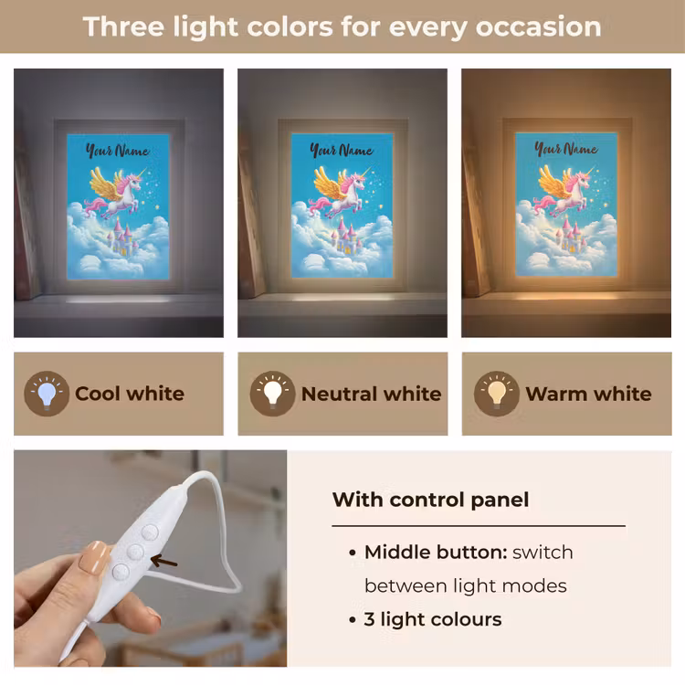 Eenhoorn - Fantasie - Kasteel Light Box met kabel (Kinderlampje) klein -USP_lichtkleurEN