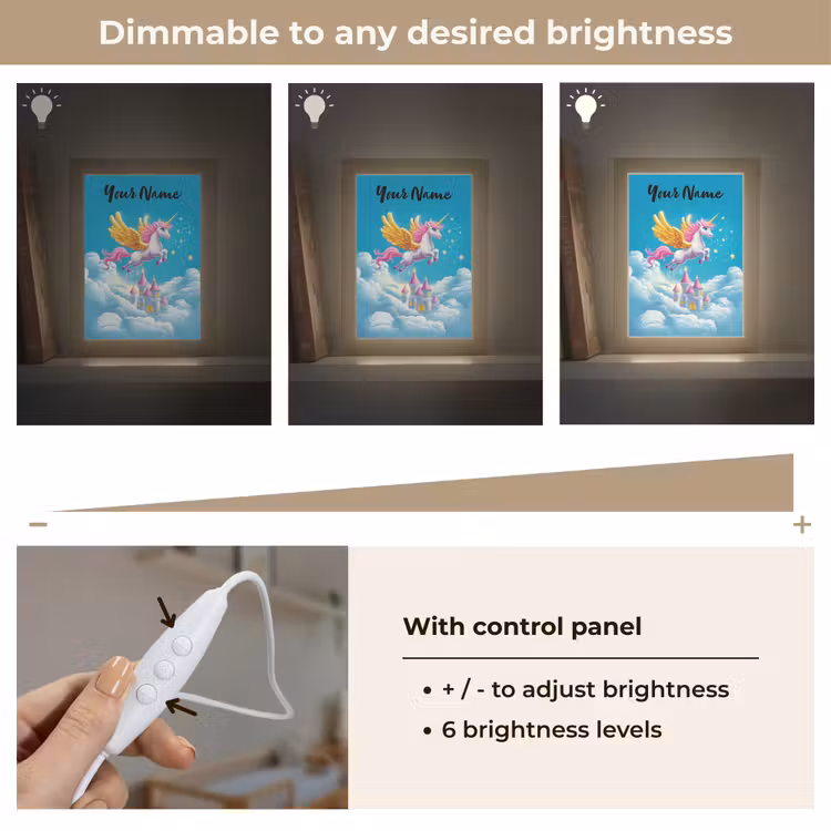 Eenhoorn - Fantasie - Kasteel Light Box met kabel (Kinderlampje) klein -USP_dimbaarEN