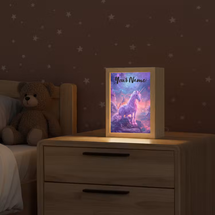 Eenhoorn - Fantasy - Kasteel - Meisje - Paars - Roze Light Box met kabel (Kinderlampje) klein -sfeer1_kind