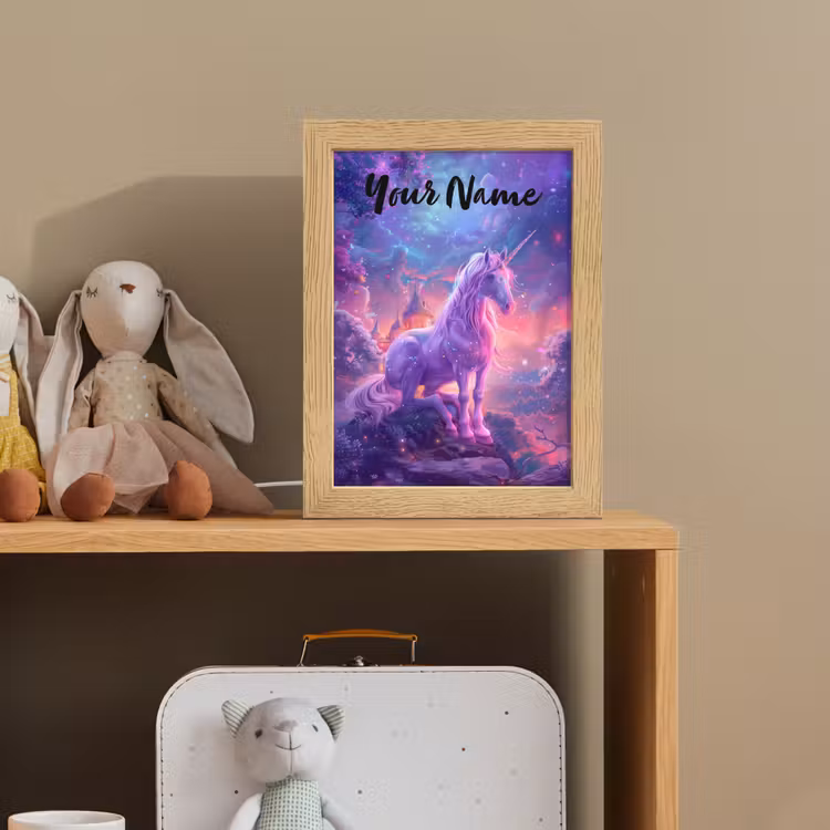 Eenhoorn - Fantasy - Kasteel - Meisje - Paars - Roze Light Box met kabel (Kinderlampje) klein -sfeer2_kind