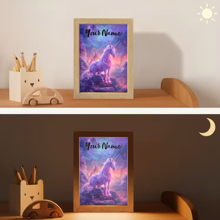 Eenhoorn - Fantasy - Kasteel - Meisje - Paars - Roze Light Box met kabel (Kinderlampje) klein -sfeer3_kind