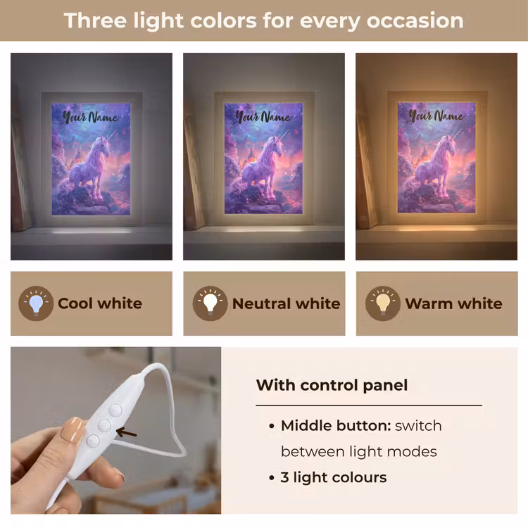 Eenhoorn - Fantasy - Kasteel - Meisje - Paars - Roze Light Box met kabel (Kinderlampje) klein -USP_lichtkleurEN