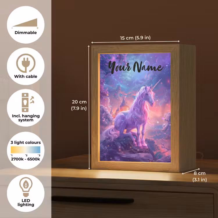 Eenhoorn - Fantasy - Kasteel - Meisje - Paars - Roze Light Box met kabel (Kinderlampje) klein -USP_EN