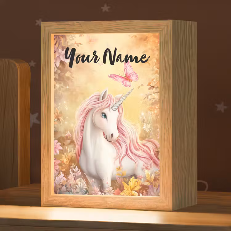 Eenhoorn - Bloemen - Vlinder - Roze Light Box met kabel (Kinderlampje) klein -zzz_3d_website