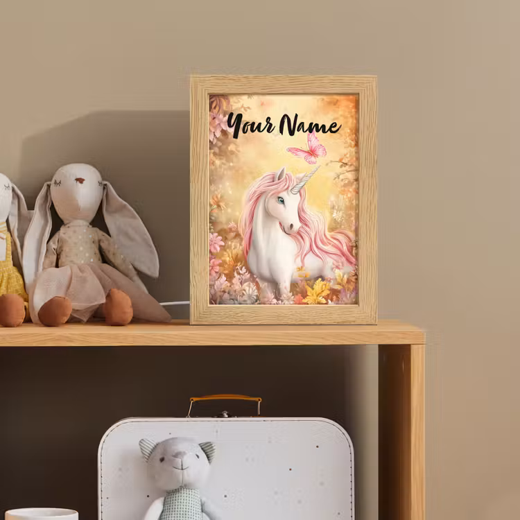 Eenhoorn - Bloemen - Vlinder - Roze Light Box met kabel (Kinderlampje) klein -sfeer2_kind
