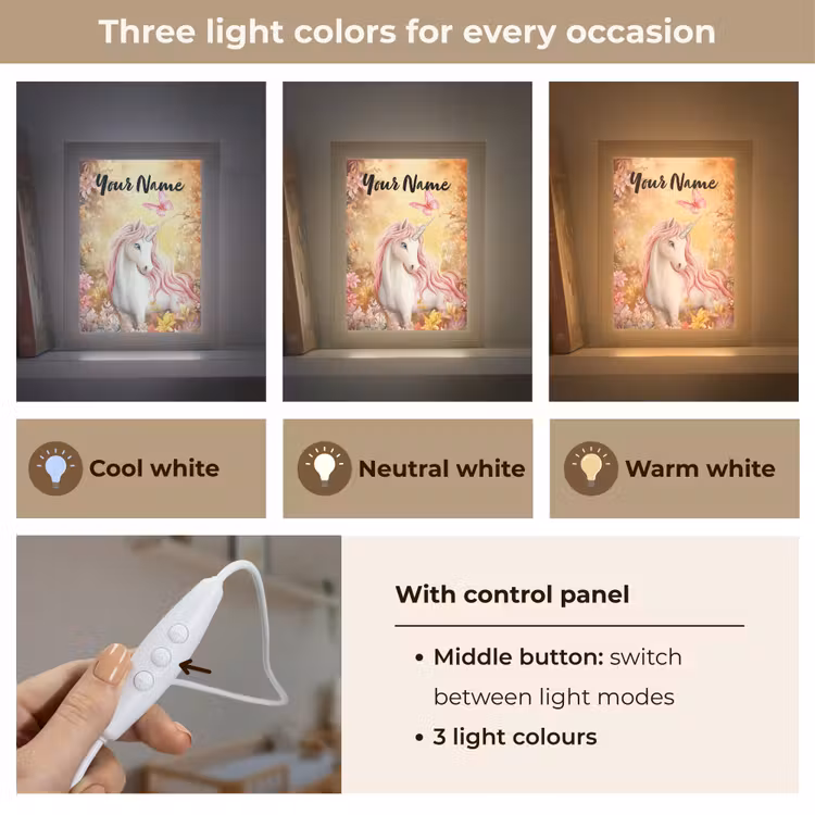 Eenhoorn - Bloemen - Vlinder - Roze Light Box met kabel (Kinderlampje) klein -USP_lichtkleurEN