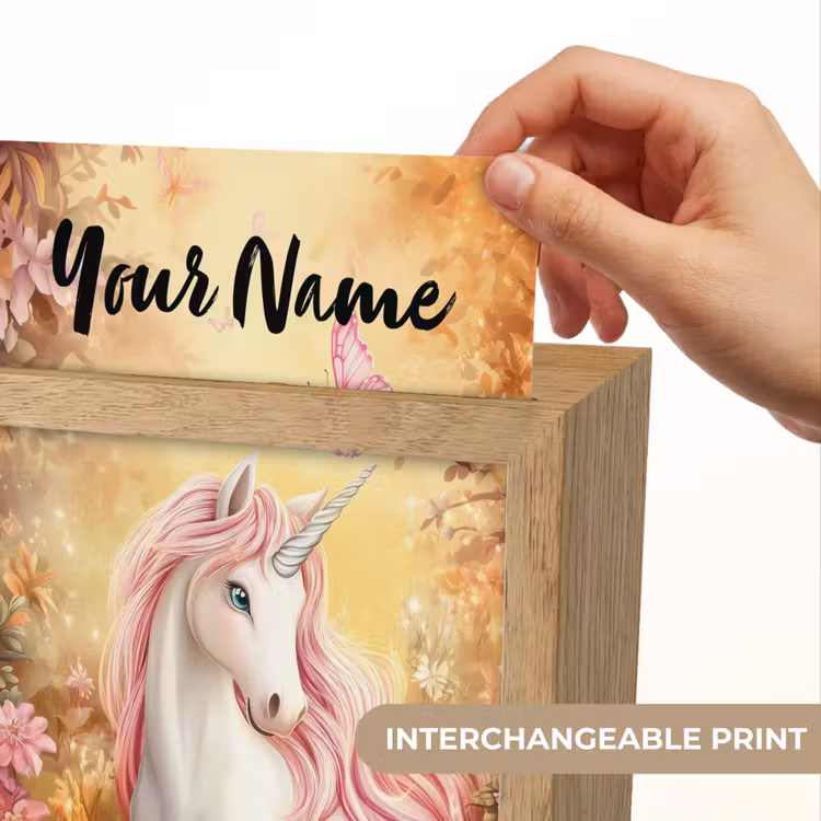 Eenhoorn - Bloemen - Vlinder - Roze Light Box met kabel (Kinderlampje) klein -USP_websiteprintEN