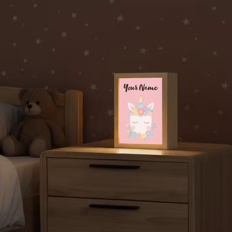 Eenhoorn - Bloemen - Roze Light Box met kabel (Kinderlampje) klein -sfeer1_kind