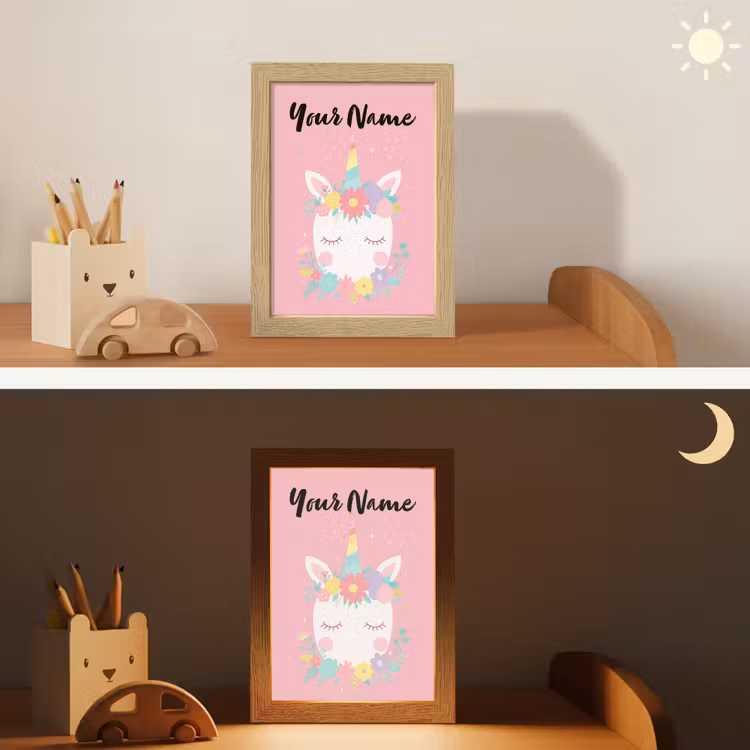 Eenhoorn - Bloemen - Roze Light Box met kabel (Kinderlampje) klein -sfeer3_kind