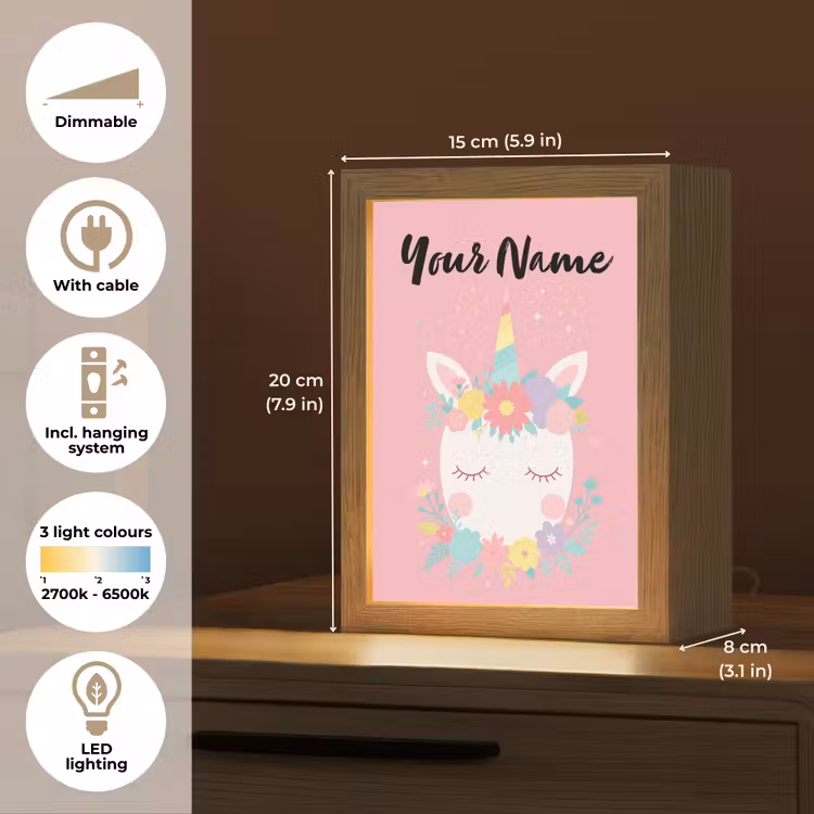 Eenhoorn - Bloemen - Roze Light Box met kabel (Kinderlampje) klein -USP_EN