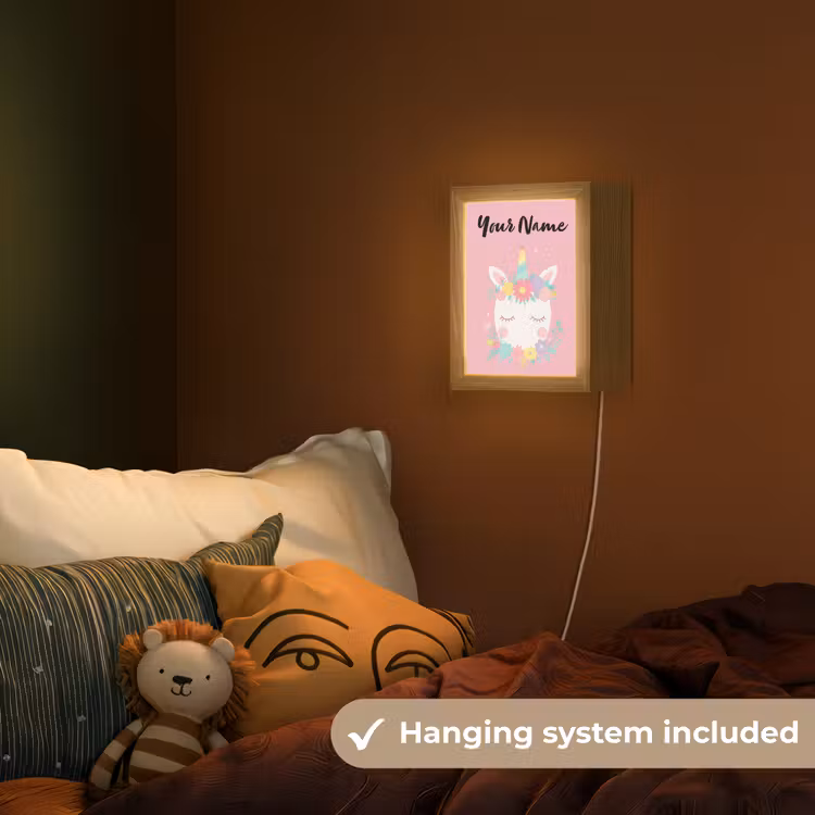 Eenhoorn - Bloemen - Roze Light Box met kabel (Kinderlampje) klein -sfeer5_kind_EN