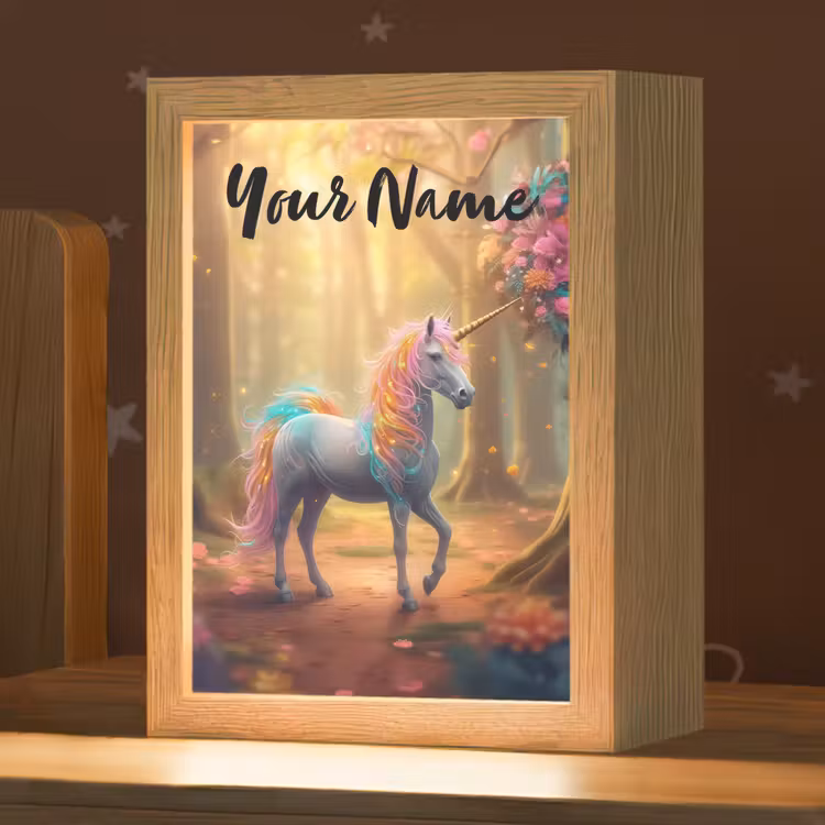 Eenhoorn - Bos - Kleurrijk - Bloemen - Meiden Light Box met kabel (Kinderlampje) klein -zzz_3d_website