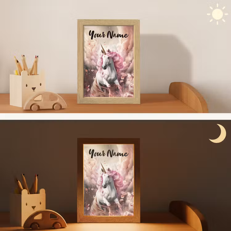 Eenhoorn - Meisje - Roze - Bloemen - Sprookje Light Box met kabel (Kinderlampje) klein -sfeer3_kind
