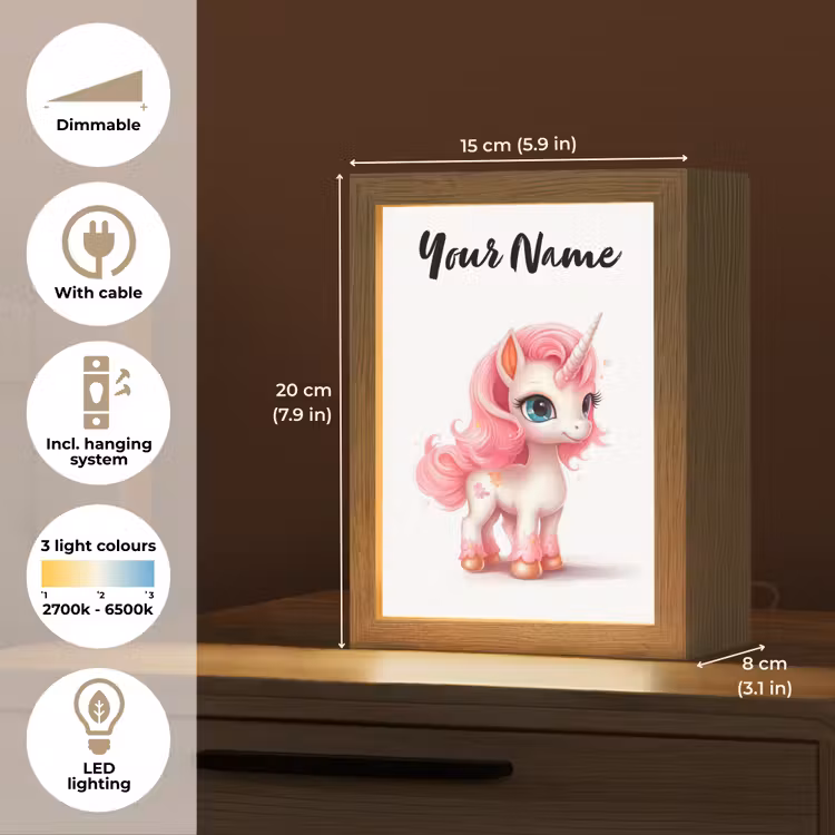 Unicorn - Meisjes - Kinderen - Eenhoorn - Roze Light Box met kabel (Kinderlampje) klein -USP_EN