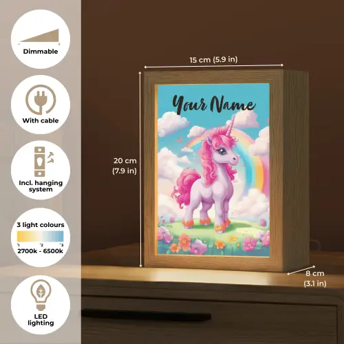 Unicorn - Meisjes - Bloemen - Regenboog - Eenhoorn Light Box met kabel (Kinderlampje) klein -USP_EN