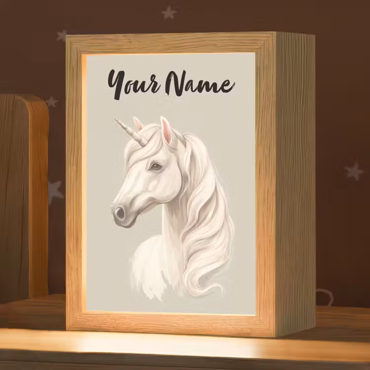 Eenhoorn - Manen - Golven - Wit Light Box met kabel (Kinderlampje) klein -zzz_3d_website