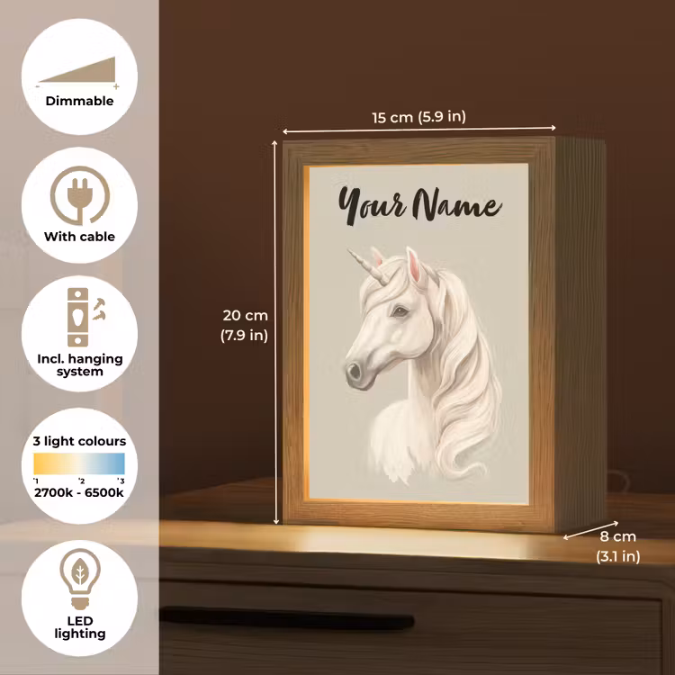 Eenhoorn - Manen - Golven - Wit Light Box met kabel (Kinderlampje) klein -USP_EN