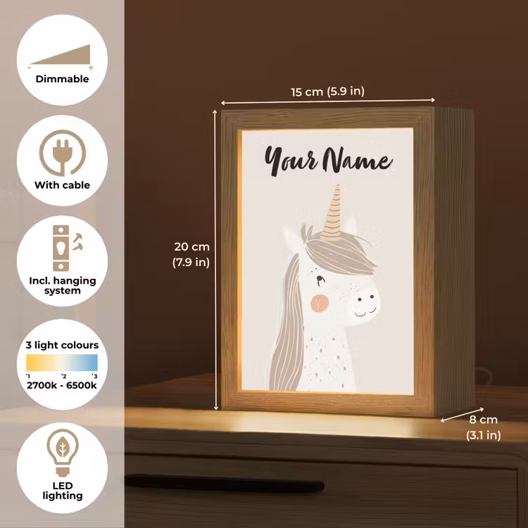 Eenhoorn - Pastel kleuren - Unicorn Light Box met kabel (Kinderlampje) klein -USP_EN