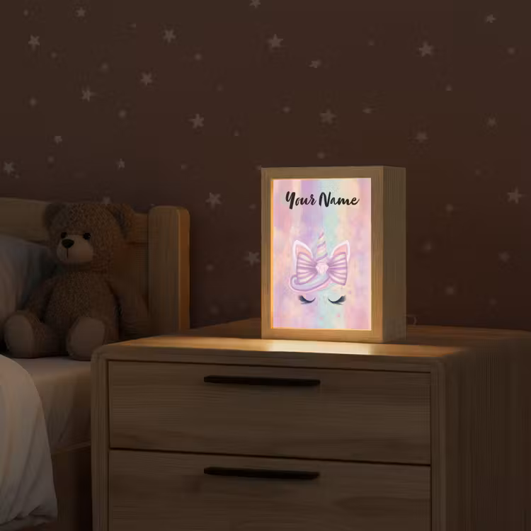 Eenhoorn - Pastel - Glitters - Regenboog Light Box met kabel (Kinderlampje) klein -sfeer1_kind