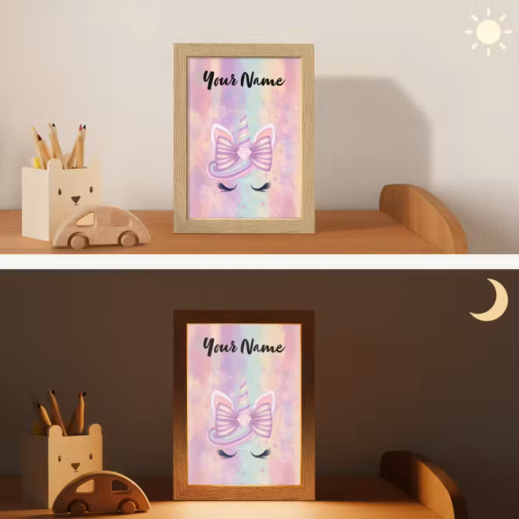 Eenhoorn - Pastel - Glitters - Regenboog Light Box met kabel (Kinderlampje) klein -sfeer3_kind
