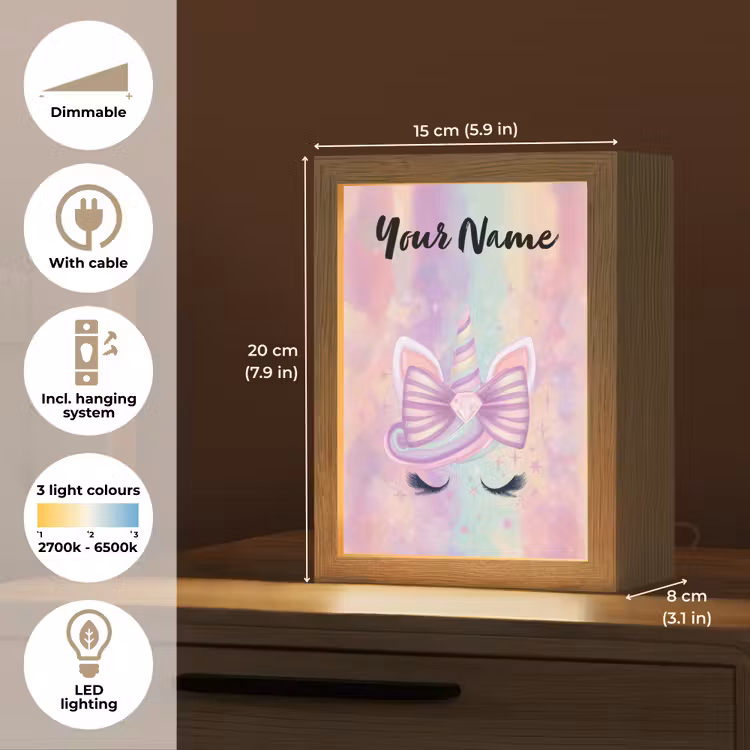 Eenhoorn - Pastel - Glitters - Regenboog Light Box met kabel (Kinderlampje) klein -USP_EN