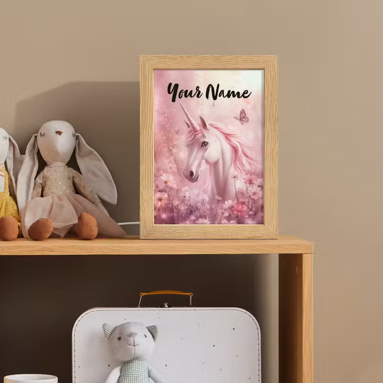 Eenhoorn - Roze - Vlinders - Bloemen Light Box met kabel (Kinderlampje) klein -sfeer2_kind