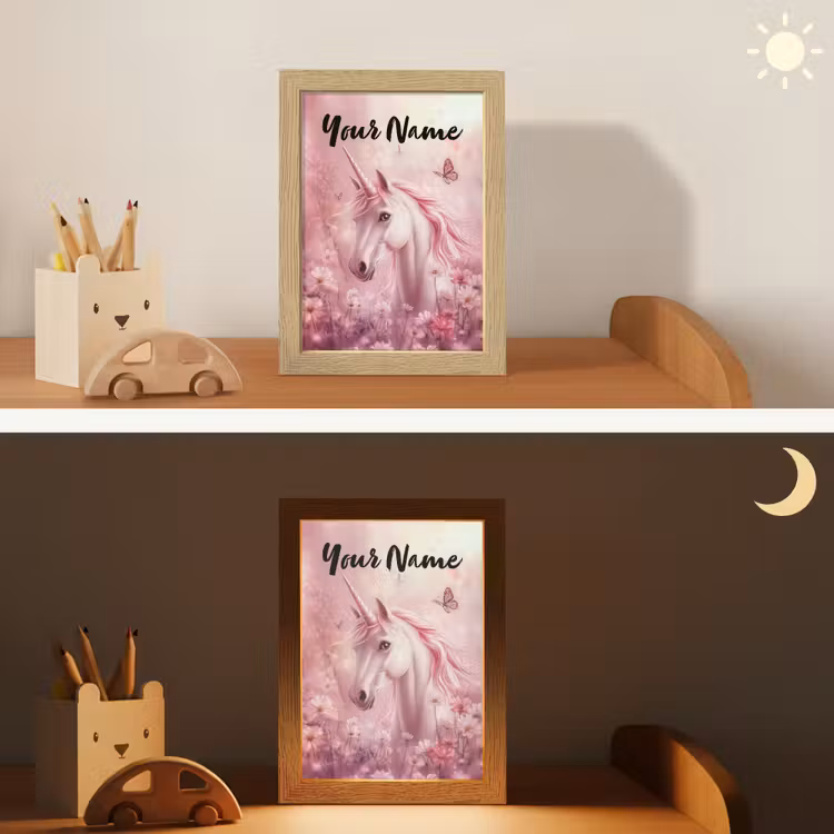 Eenhoorn - Roze - Vlinders - Bloemen Light Box met kabel (Kinderlampje) klein -sfeer3_kind