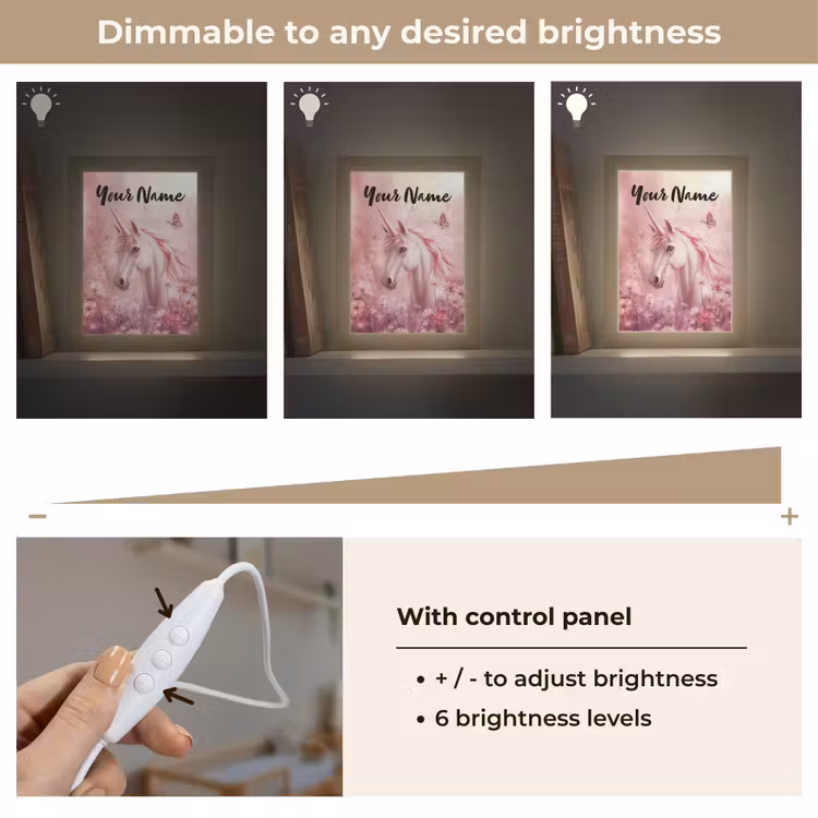 Eenhoorn - Roze - Vlinders - Bloemen Light Box met kabel (Kinderlampje) klein -USP_dimbaarEN