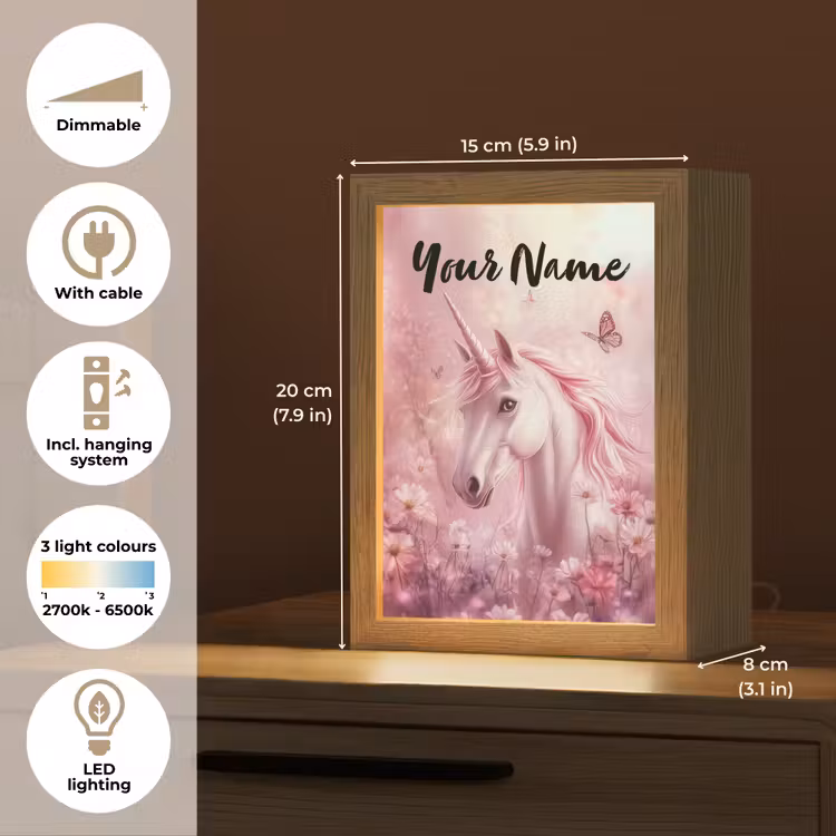 Eenhoorn - Roze - Vlinders - Bloemen Light Box met kabel (Kinderlampje) klein -USP_EN