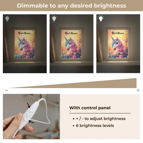Eenhoorn - Roze - Kleurrijk - Sprookjesbos Light Box met kabel (Kinderlampje) klein -USP_dimbaarEN