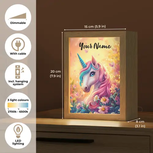 Eenhoorn - Roze - Kleurrijk - Sprookjesbos Light Box met kabel (Kinderlampje) klein -USP_EN