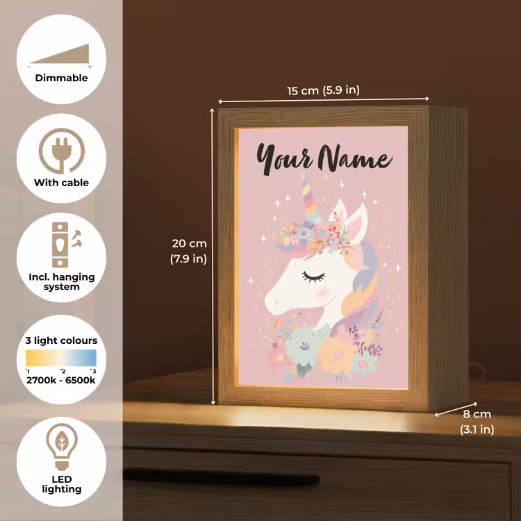 Eenhoorn - Roze - Bloemen Light Box met kabel (Kinderlampje) klein -USP_EN