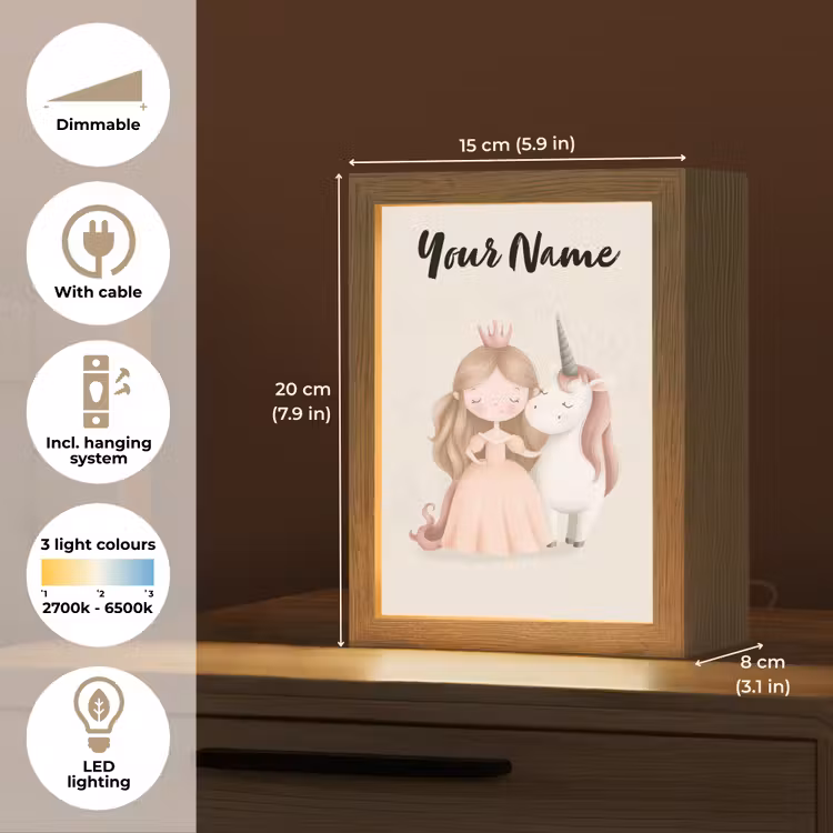 Eenhoorn - Prinses - Kroon - Jurk Light Box met kabel (Kinderlampje) klein -USP_EN