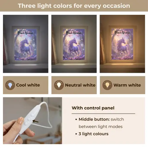 Eenhoorn - Paars - Sprookje - Fantasy dier Light Box met kabel (Kinderlampje) klein -USP_lichtkleurEN