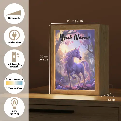 Eenhoorn - Paars - Sprookje - Fantasy dier Light Box met kabel (Kinderlampje) klein -USP_EN