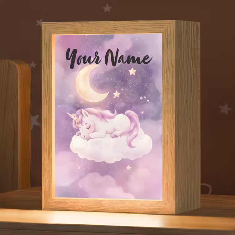 Eenhoorn - Paars - Sterrenhemel - Maan Light Box met kabel (Kinderlampje) klein -zzz_3d_website