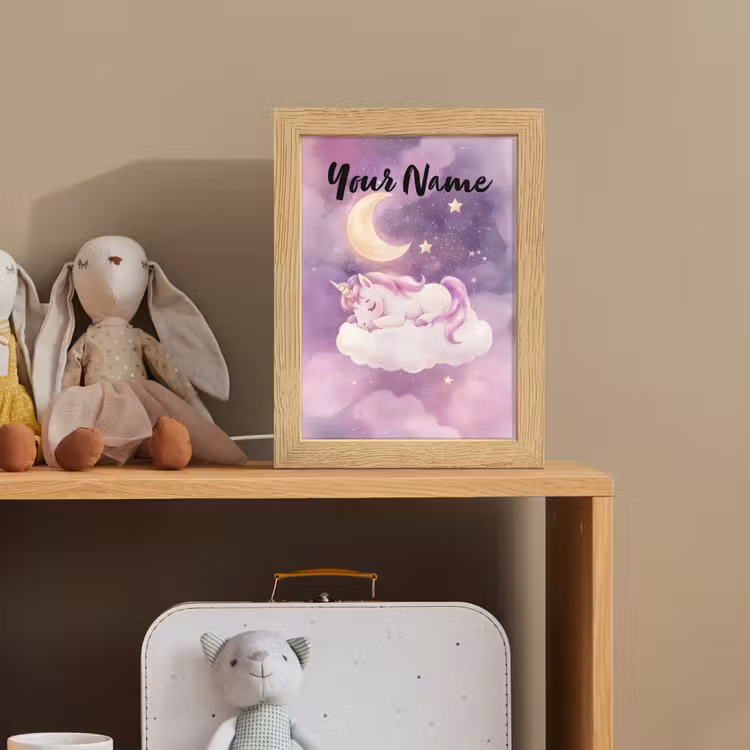 Eenhoorn - Paars - Sterrenhemel - Maan Light Box met kabel (Kinderlampje) klein -sfeer2_kind