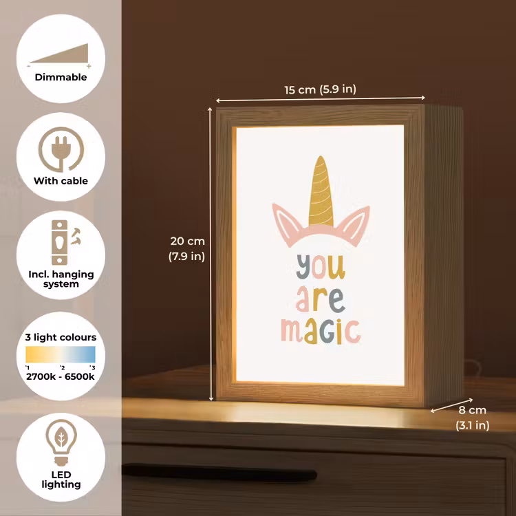 Eenhoorn - Quote - Roze - 'You are magic' Light Box met kabel (Kinderlampje) klein -USP_EN