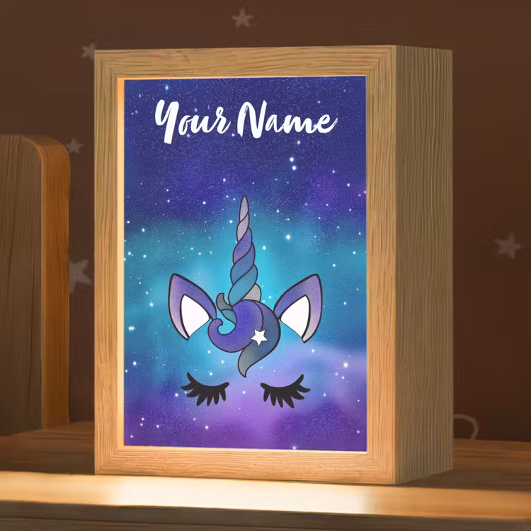 Eenhoorn - Sterrenhemel - Wimpers - Blauw Light Box met kabel (Kinderlampje) klein -zzz_3d_website