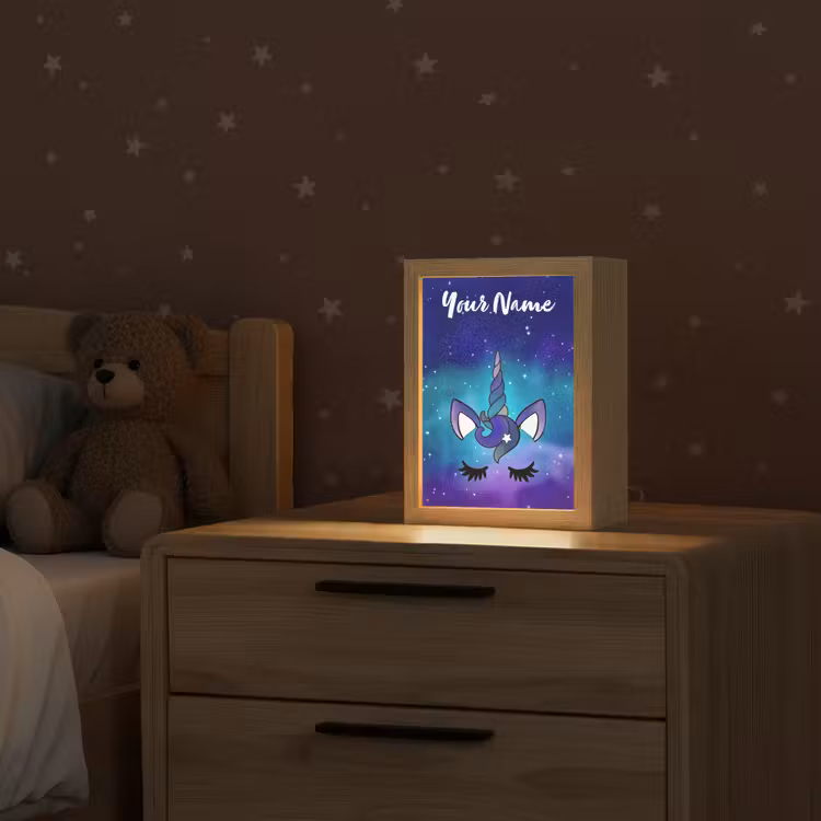 Eenhoorn - Sterrenhemel - Wimpers - Blauw Light Box met kabel (Kinderlampje) klein -sfeer1_kind