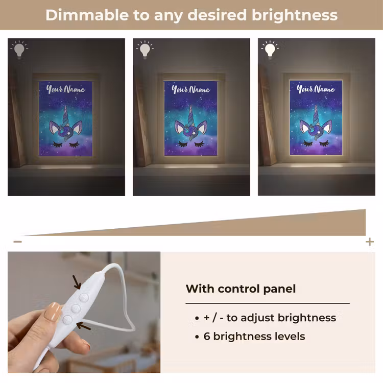 Eenhoorn - Sterrenhemel - Wimpers - Blauw Light Box met kabel (Kinderlampje) klein -USP_dimbaarEN