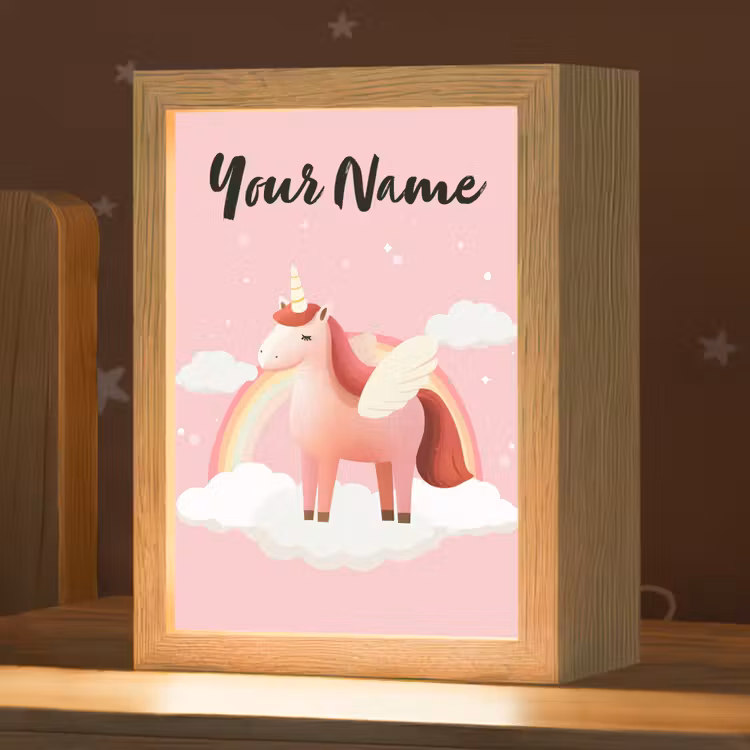 Eenhoorn - Vleugels - Roze - Regenboog Light Box met kabel (Kinderlampje) klein -zzz_3d_website